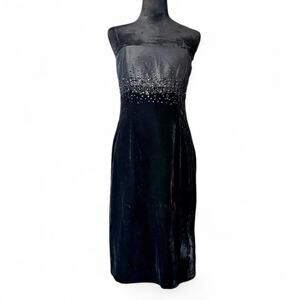 90s Ann Taylor Black Silk and Velvet Midi Dress – Grunge Formal S